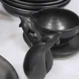 Ceramony Vallauris tableware set in matt black earthenware 1950 - 38 pieces