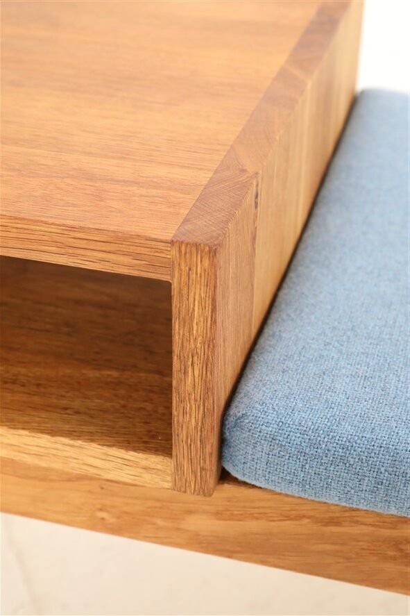 Minimalist mid-century phone / reading bench, oak, Danish modern design, 1960s / 1970s
