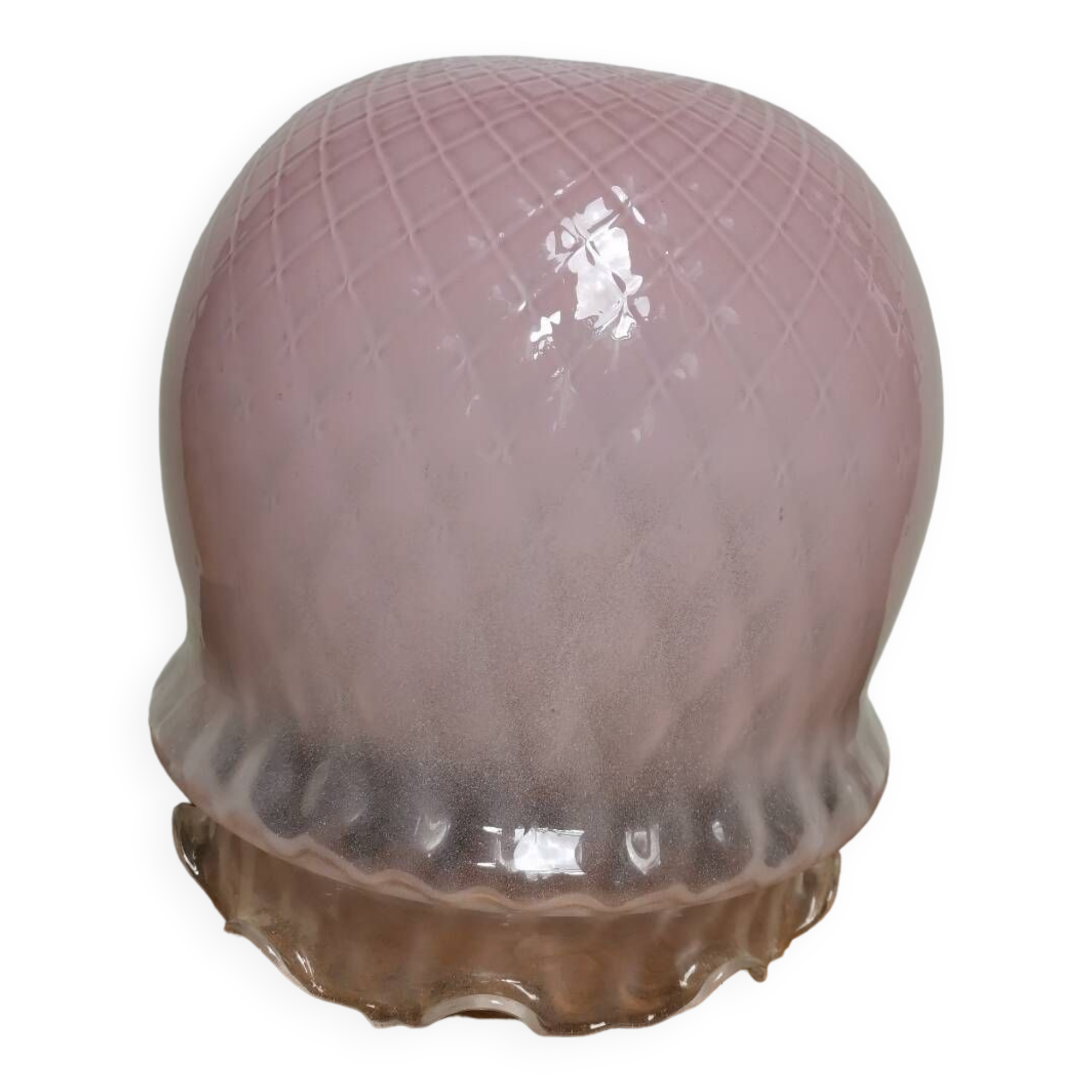 Globe de lampe abat jour méduse en verre moulé vintage rose pastel motif suspension baladeuse