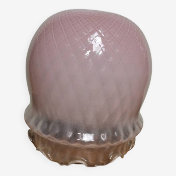 Globe de lampe abat jour méduse en verre moulé vintage rose pastel motif suspension baladeuse