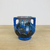 Pierrefonds stoneware art deco vase, tin floral decoration