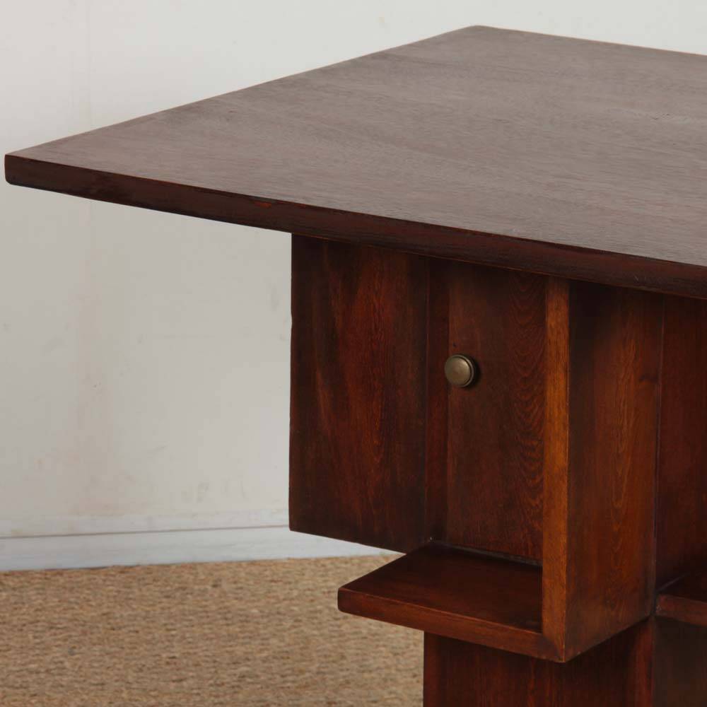 Geometric wooden side table from the 1940s.