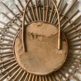Miroir vintage 1960 soleil étoile asymétrique rotin osier - 52 cm