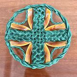 50s green braided barbotine fruit bowl