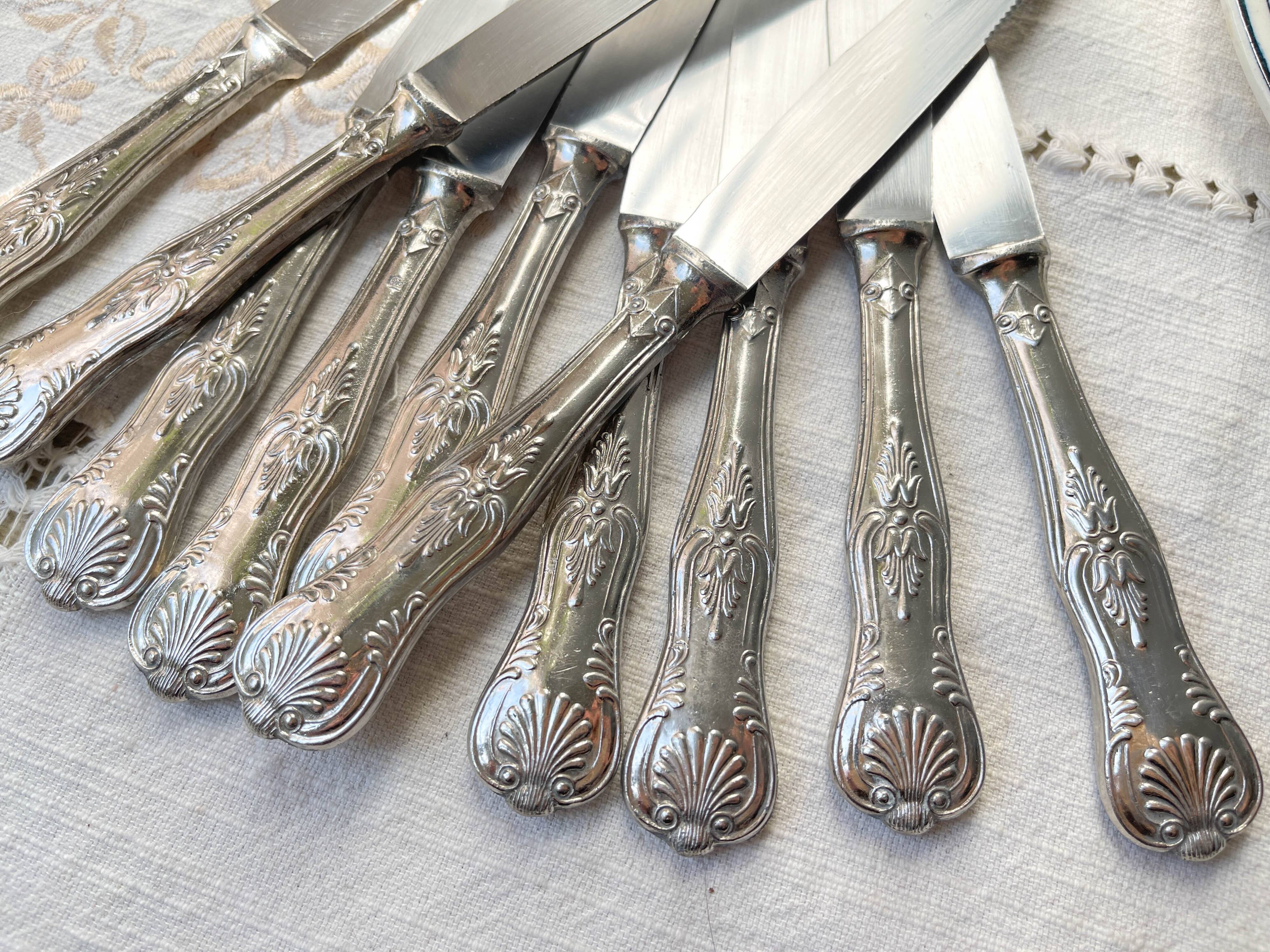 10 Vintage Rocaille Style Metal Knives