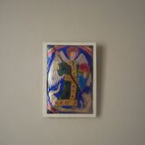 Enamel of the great fire of Saint Michael on a wooden frame religious object Saint Martin Abbey decoration frame