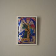 Enamel of the great fire of Saint Michael on a wooden frame religious object Saint Martin Abbey decoration frame