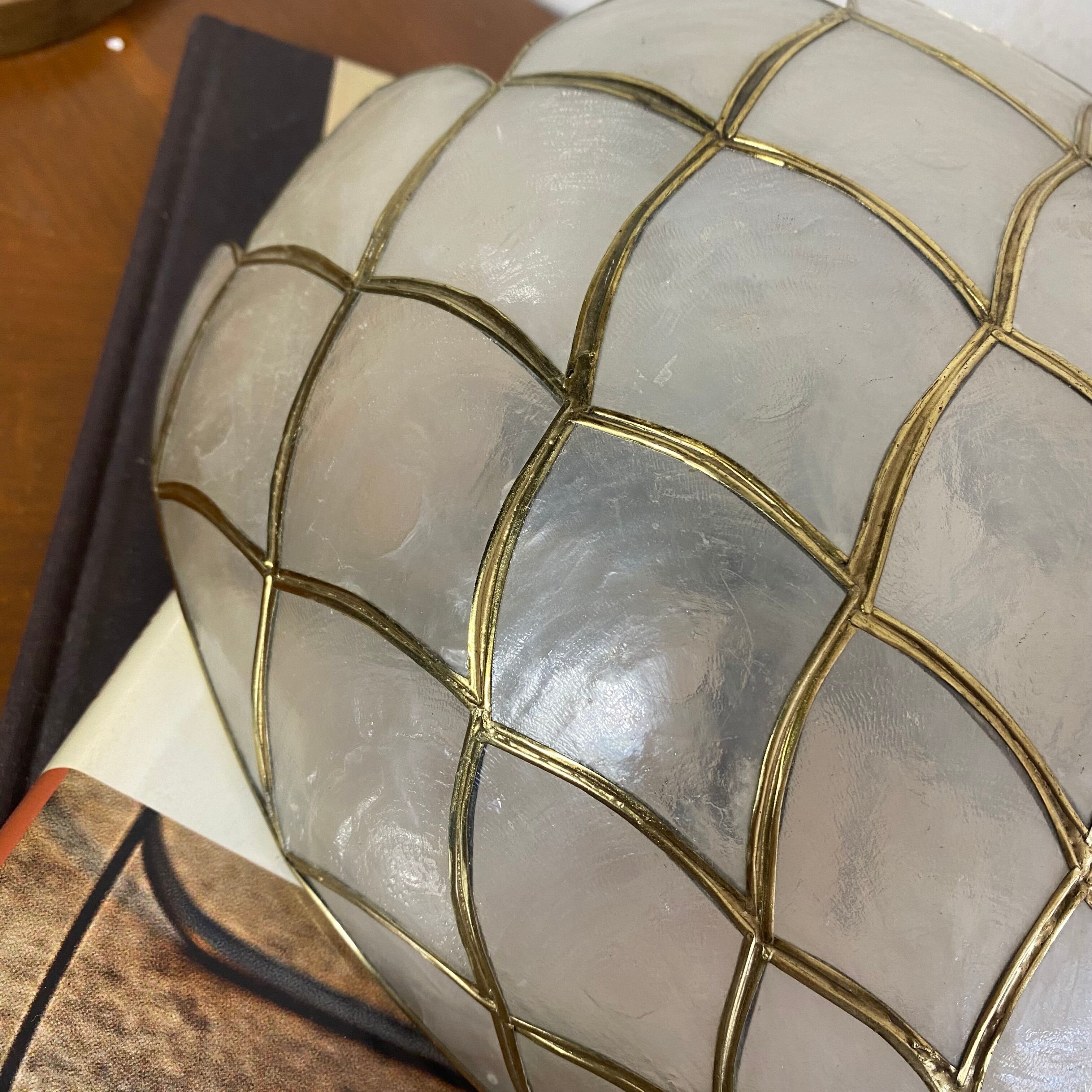Vintage capiz shell wall light half moon 1950s 1960s