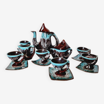 Impressive French ceramic coffee service from Vallauris, mid-century style design