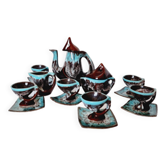 Impressive French ceramic coffee service from Vallauris, mid-century style design