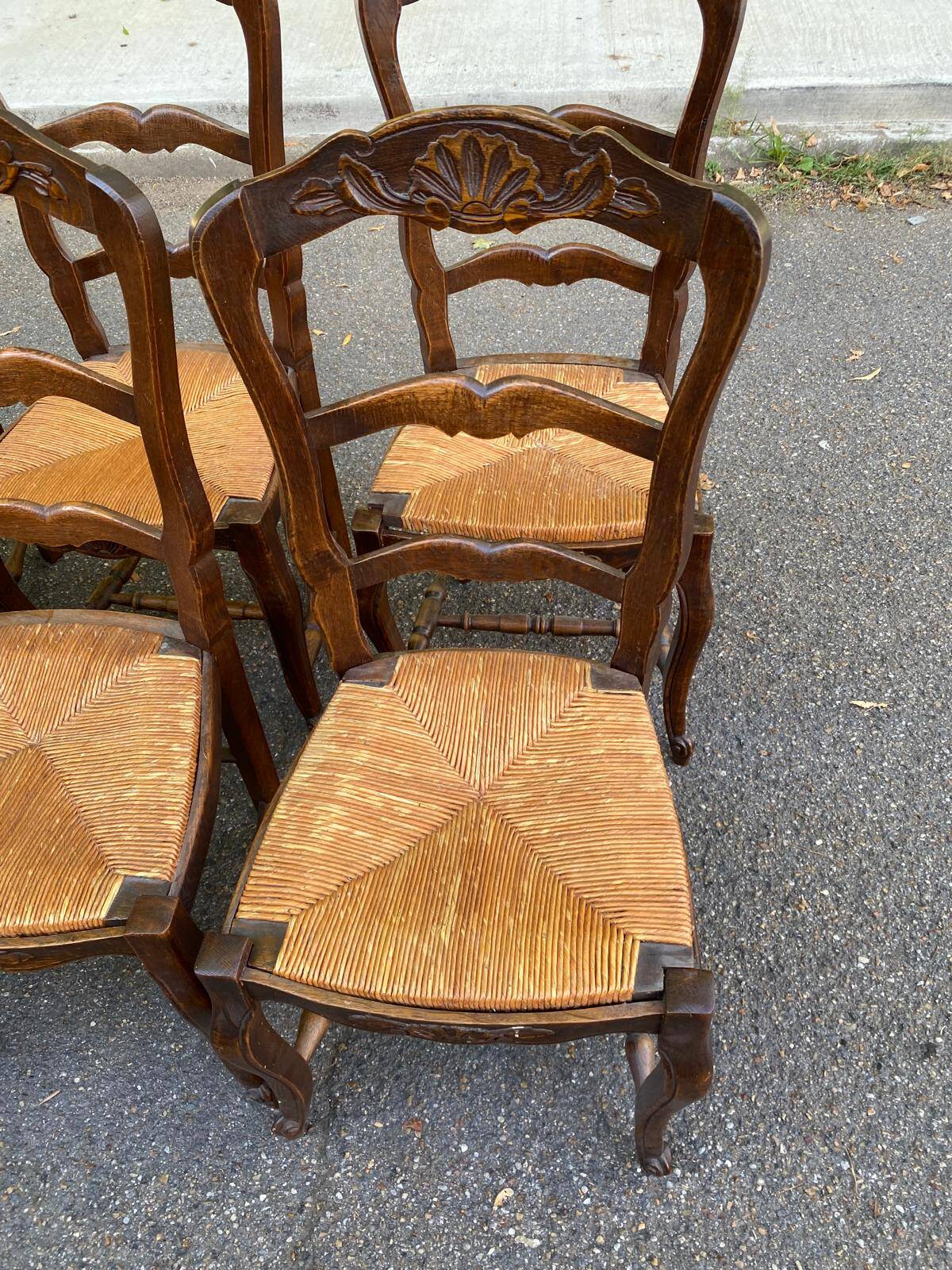 8 Louis XV solid wood straw shell chairs