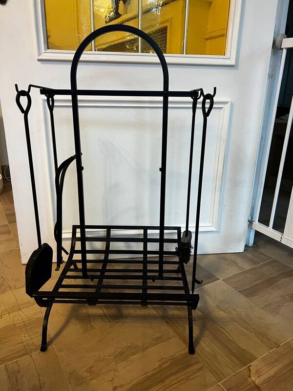 Desserte/ Serviteur cheminée avec range bûche