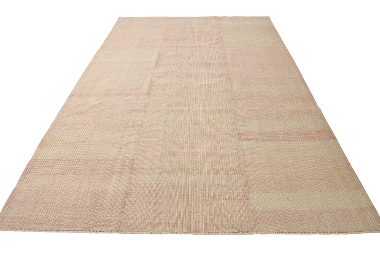 7x10 Light Pink Handmade Wool Jute Kilim Rug, 224x325Cm