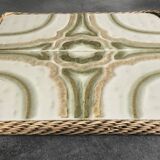 Ceramic tile trivet with vintage pattern woven wicker outline