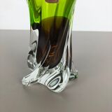 Large Vintage Green Brown Hand Blown Crystal Glass Vase by Joska, Germany, 1970s