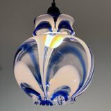 Vintage 1970s Italian Murano suspension in blue ribbed glass.