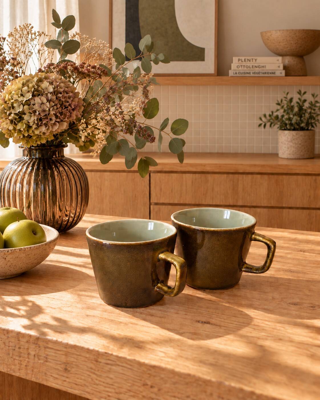 Vintage stackable stoneware coffee cup duo – Japan ceramics 1970