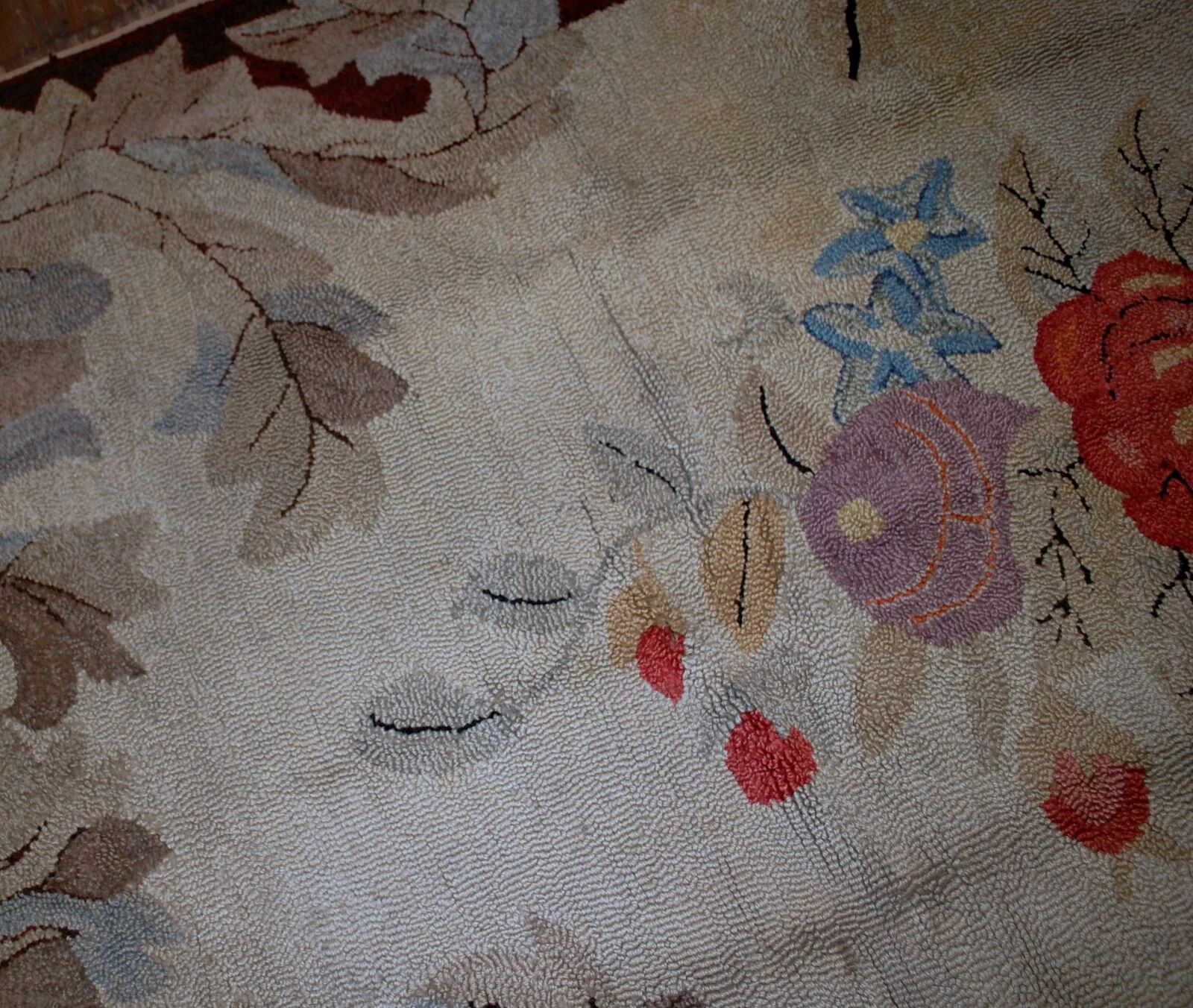 Handmade antique American hooked rug 5.10' x 8.10' (180cm x 272cm) 1880s - 1B539