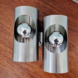 Space Age double wall lamp, in brushed aluminum, 1970s