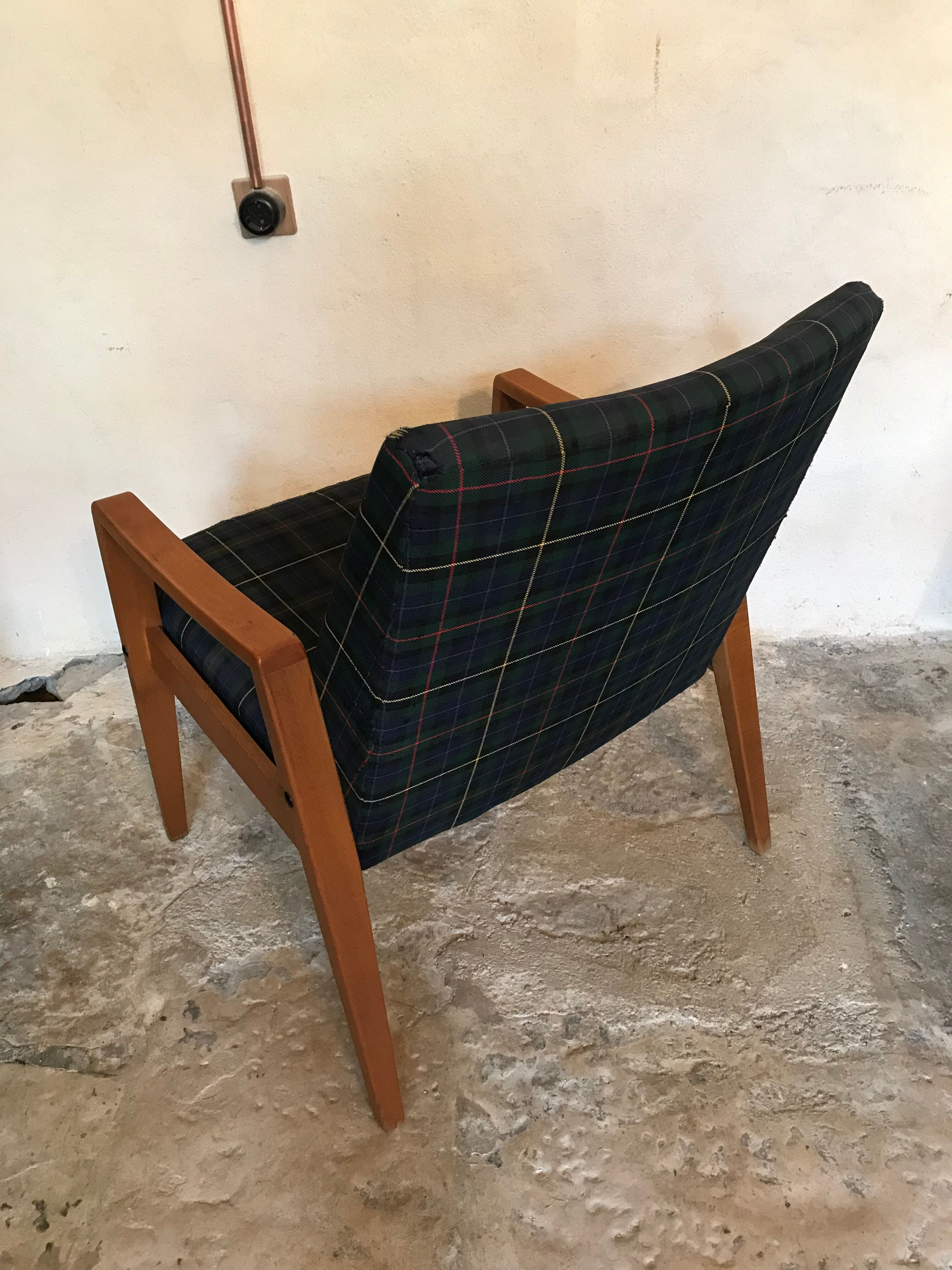 Vintage armchair 1960's Scandinavian style and Scottish fabric