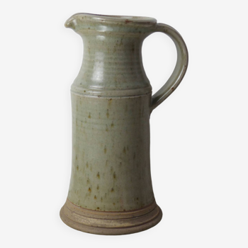 Gray green ceramic pitcher signed