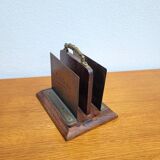 Vintage letter holder in wood and brass