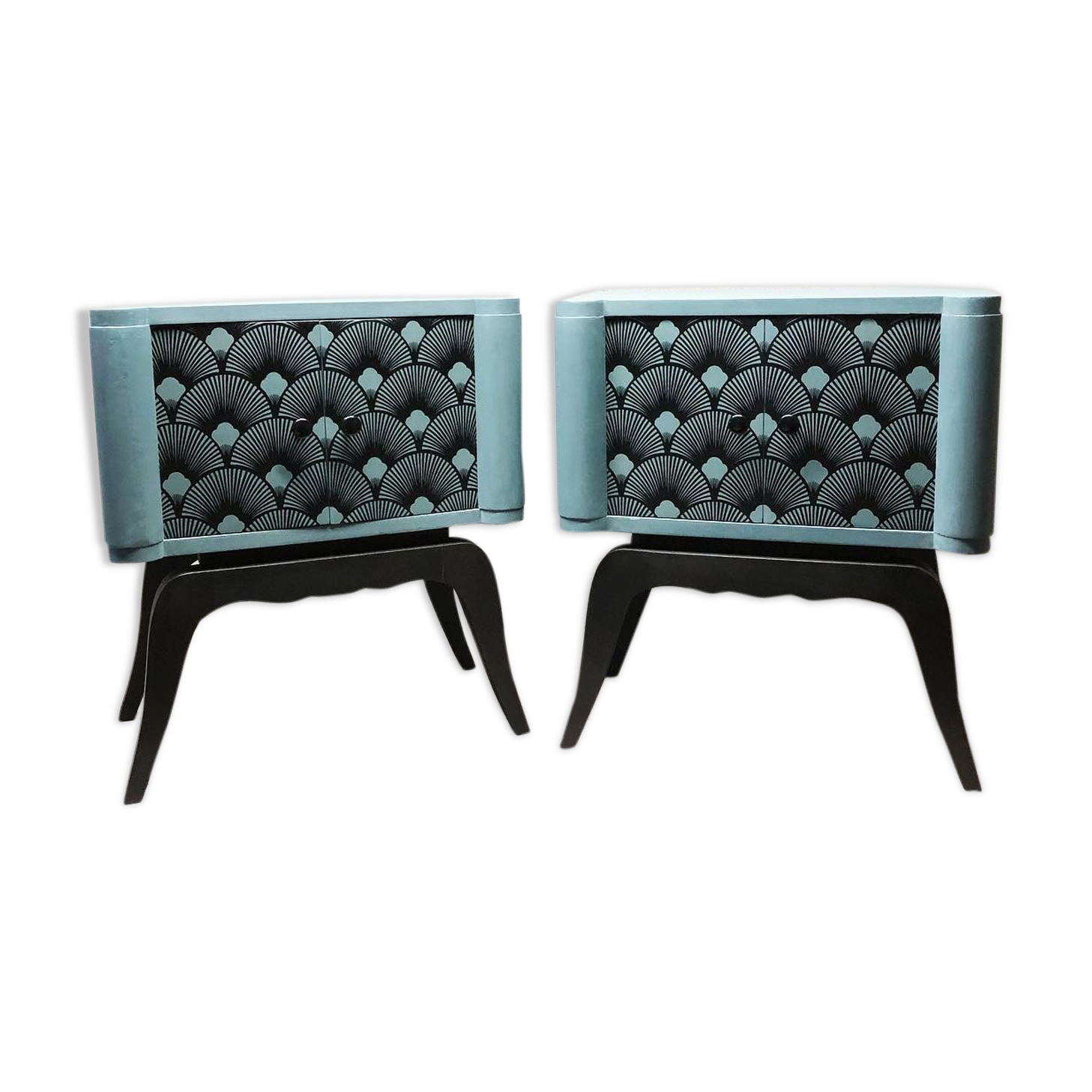 Pair of nightstands Seigaiha blue