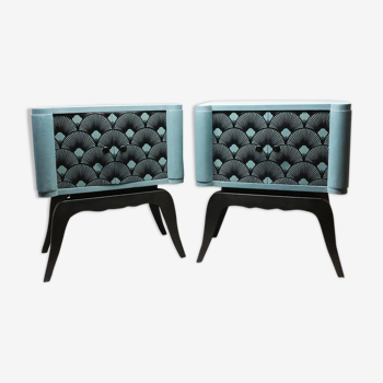 Pair of nightstands Seigaiha blue