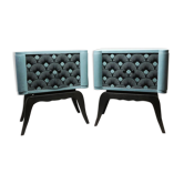 Pair of nightstands Seigaiha blue