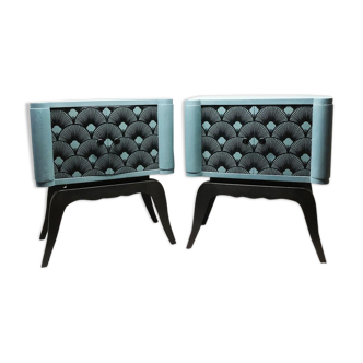 Pair of nightstands Seigaiha blue