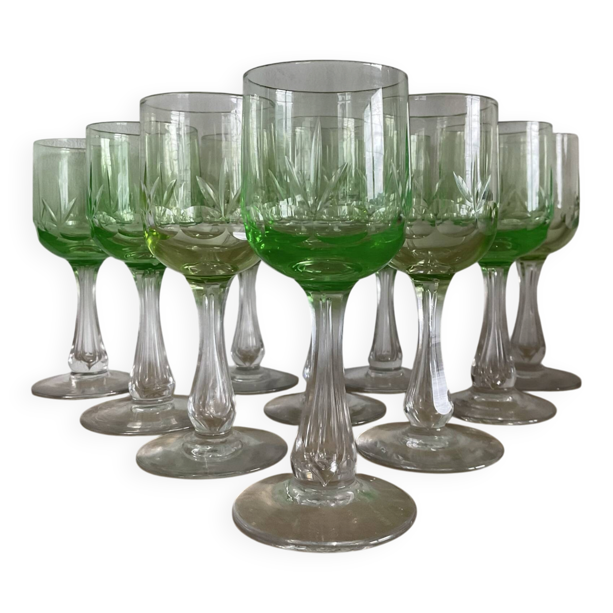 Set of 10 uraline glasses from the 1970s.
