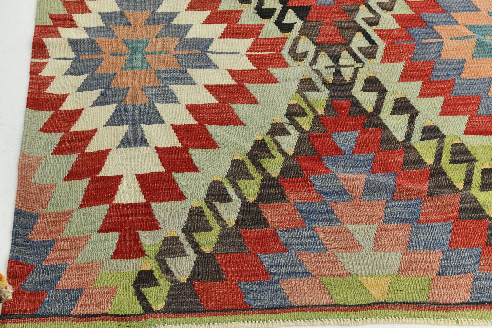 6x10 Green & Red Tribal Vintage Kilim Rug, 199x320Cm