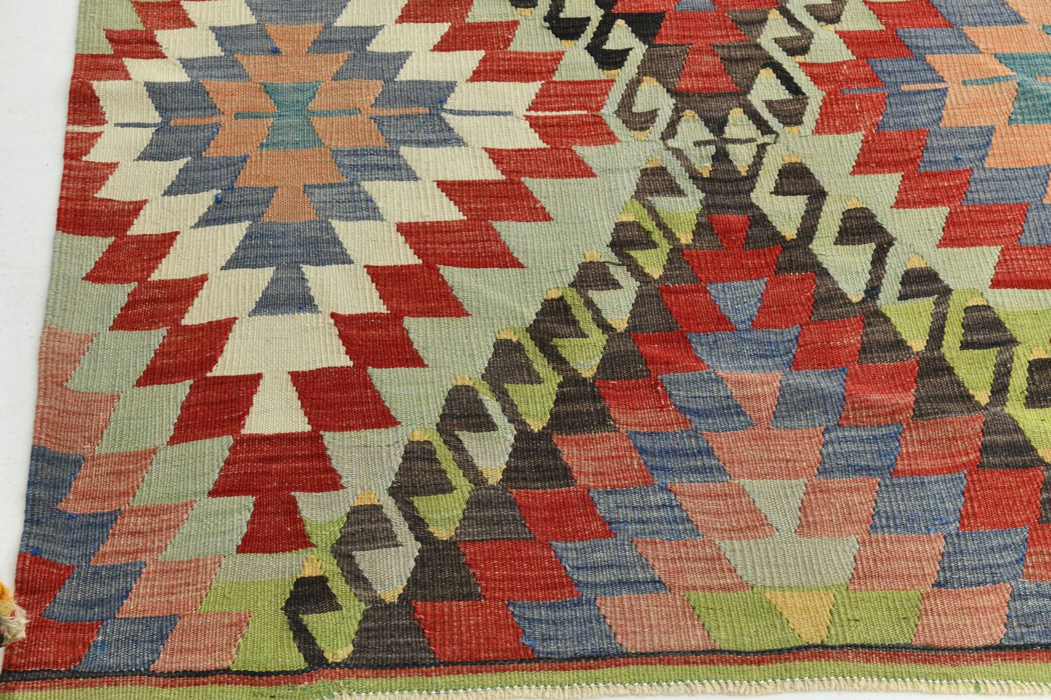 6x10 Green & Red Tribal Vintage Kilim Rug, 199x320Cm