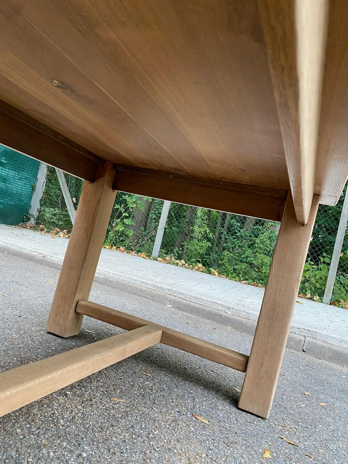 1970s stripped solid oak farmhouse dining table - 210cm