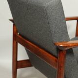 Fauteuil Mid Century par Edmund Homa Revêtement en laine Bois naturel Vernis Design vintage, années 1960