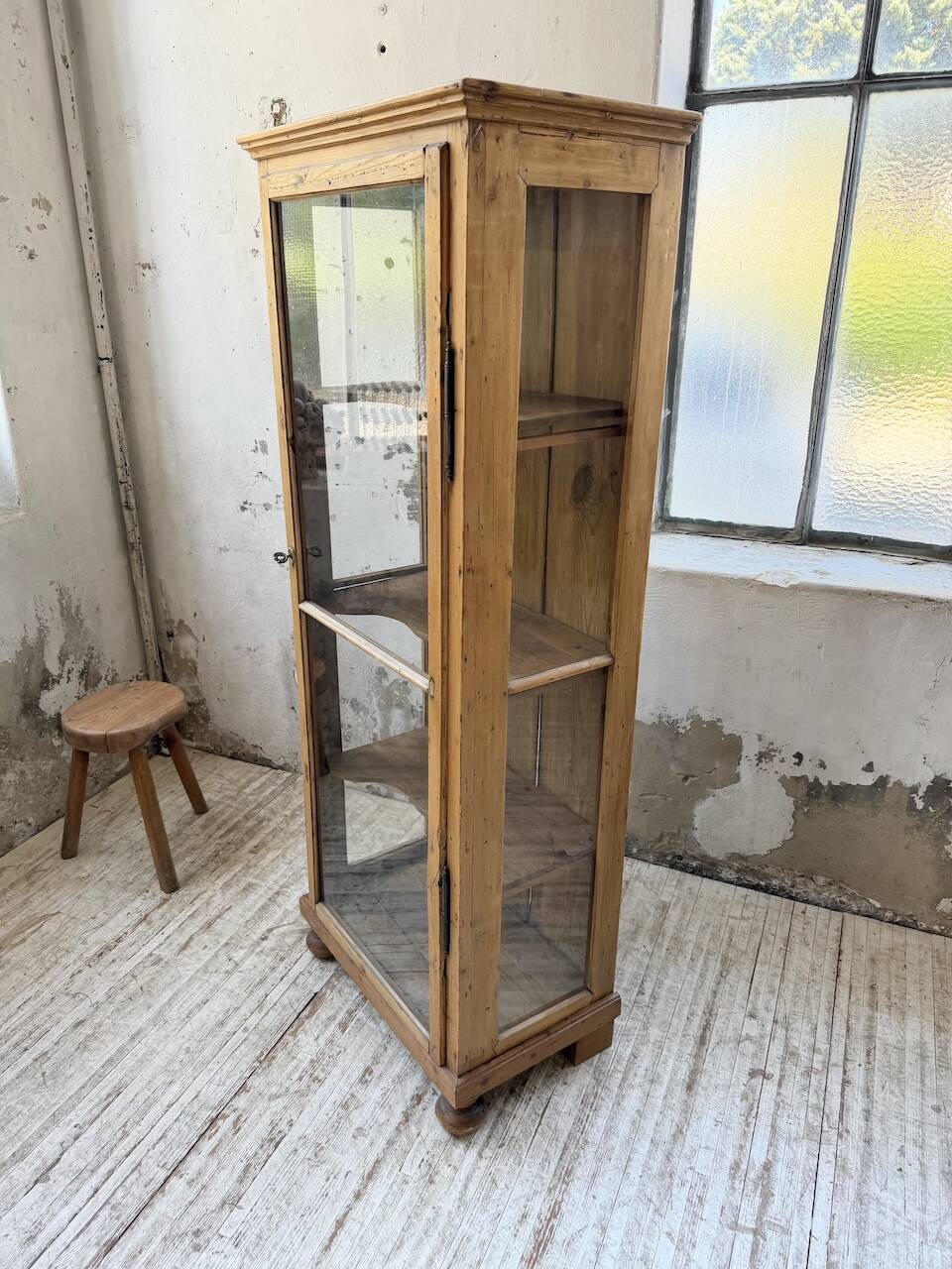 19th-century English pine display cabinet