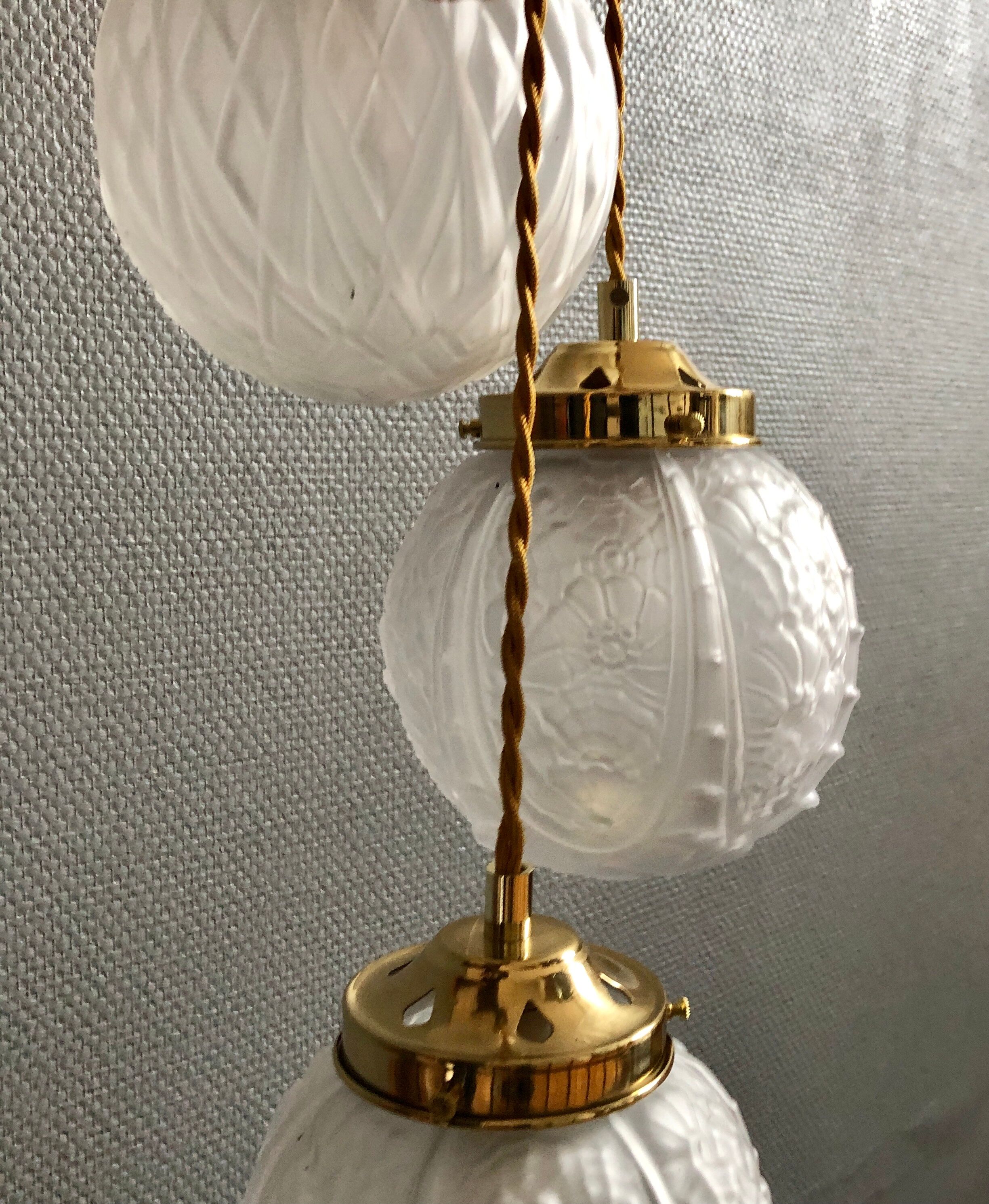 Suspension cascade three lights globes art deco vintage