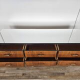 Mahogany burl chest of drawers with mirrored top