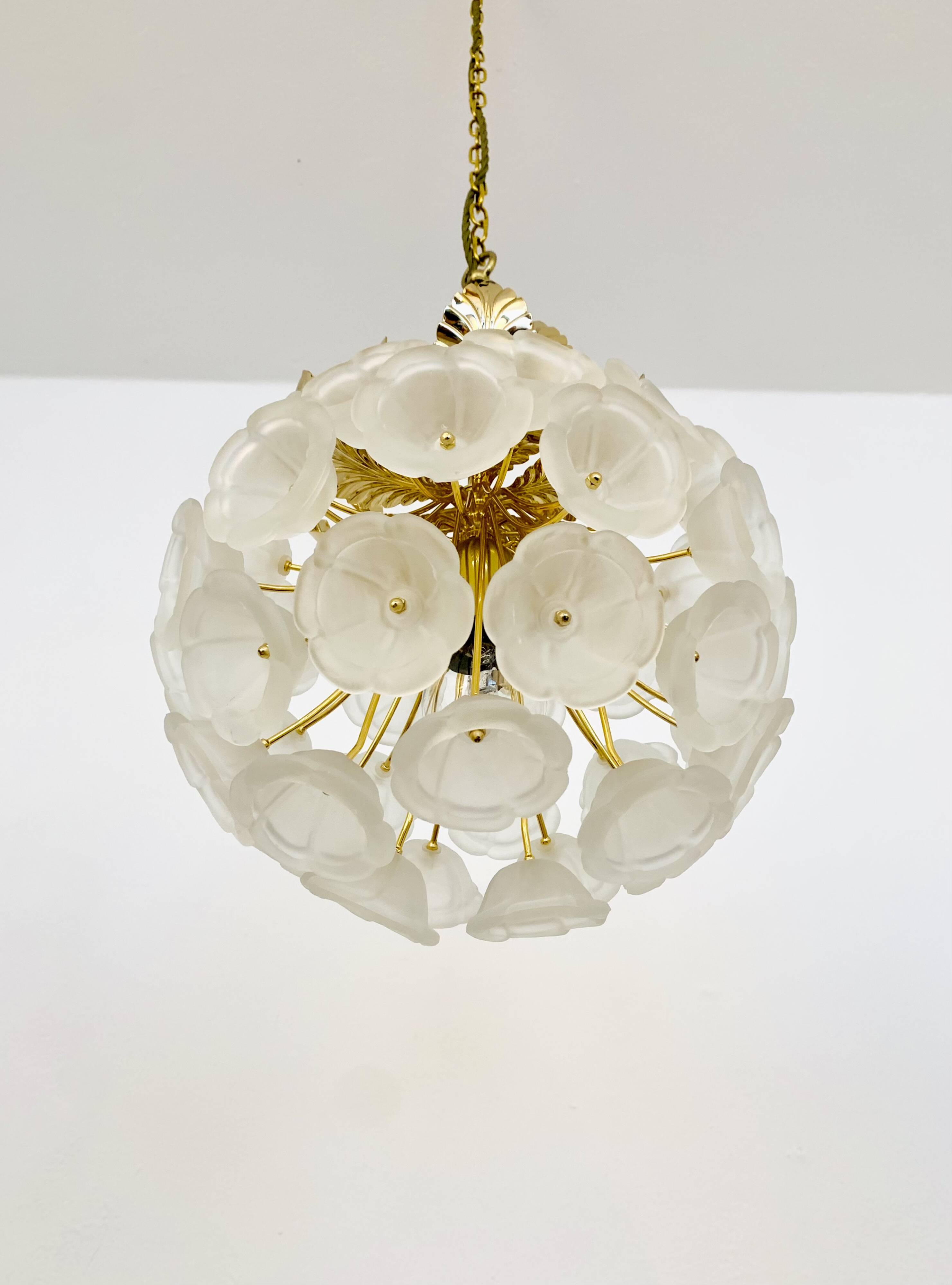 Floral Crystal Glass Chandelier by Ernst Palme