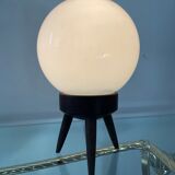 Scandinavian lamp tripod foot in teak and opaline globe 60s