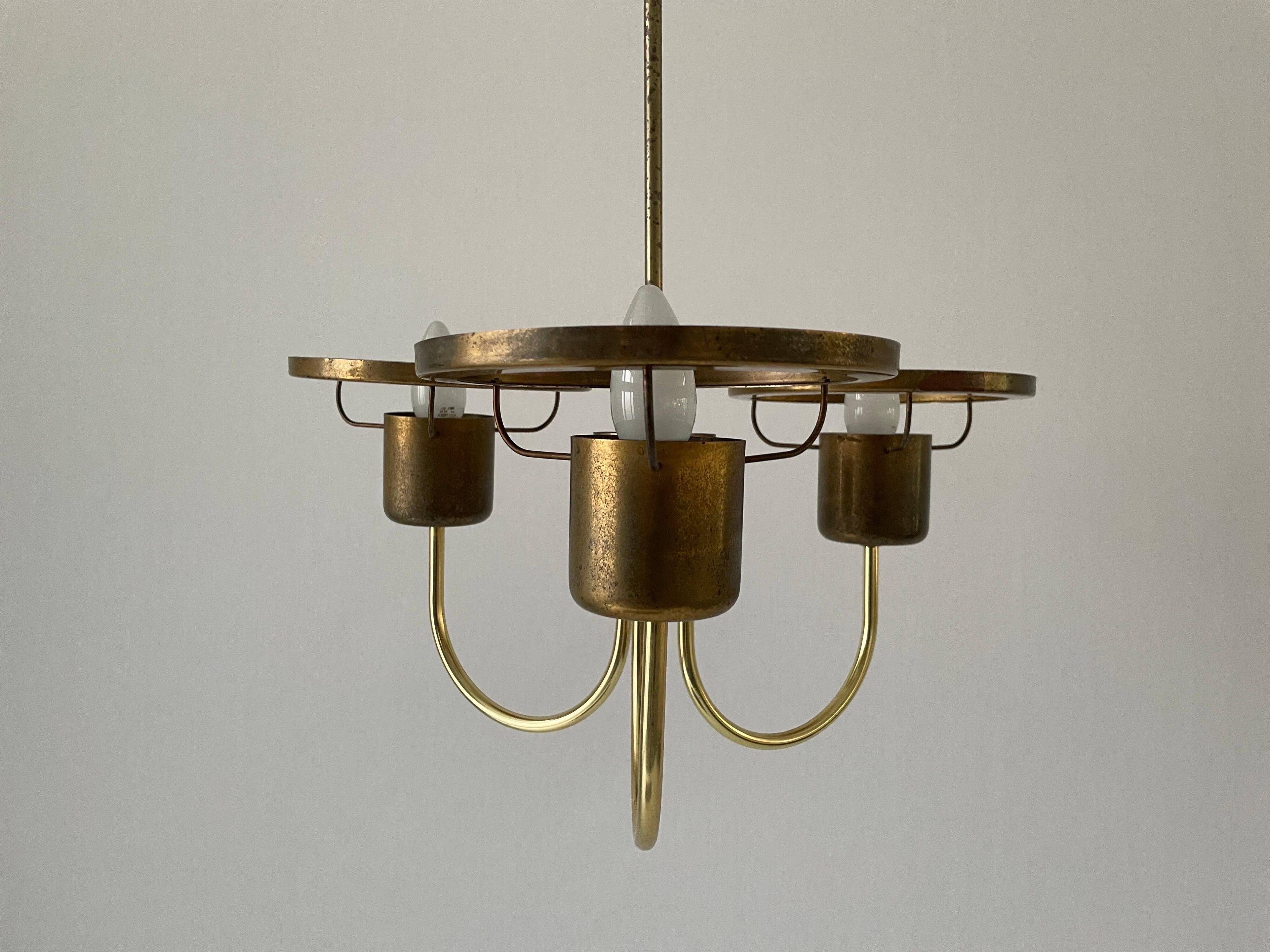 Suspended lamp with 3 glass balls and brass frame, Germany, 1960s