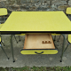 Yellow formica table, 4 formica chairs and 2 matching stools, vintage, 60s.