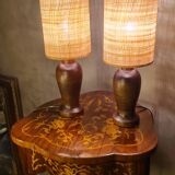 pair of Scandinavian wooden lamps with straw lampshade 41x15