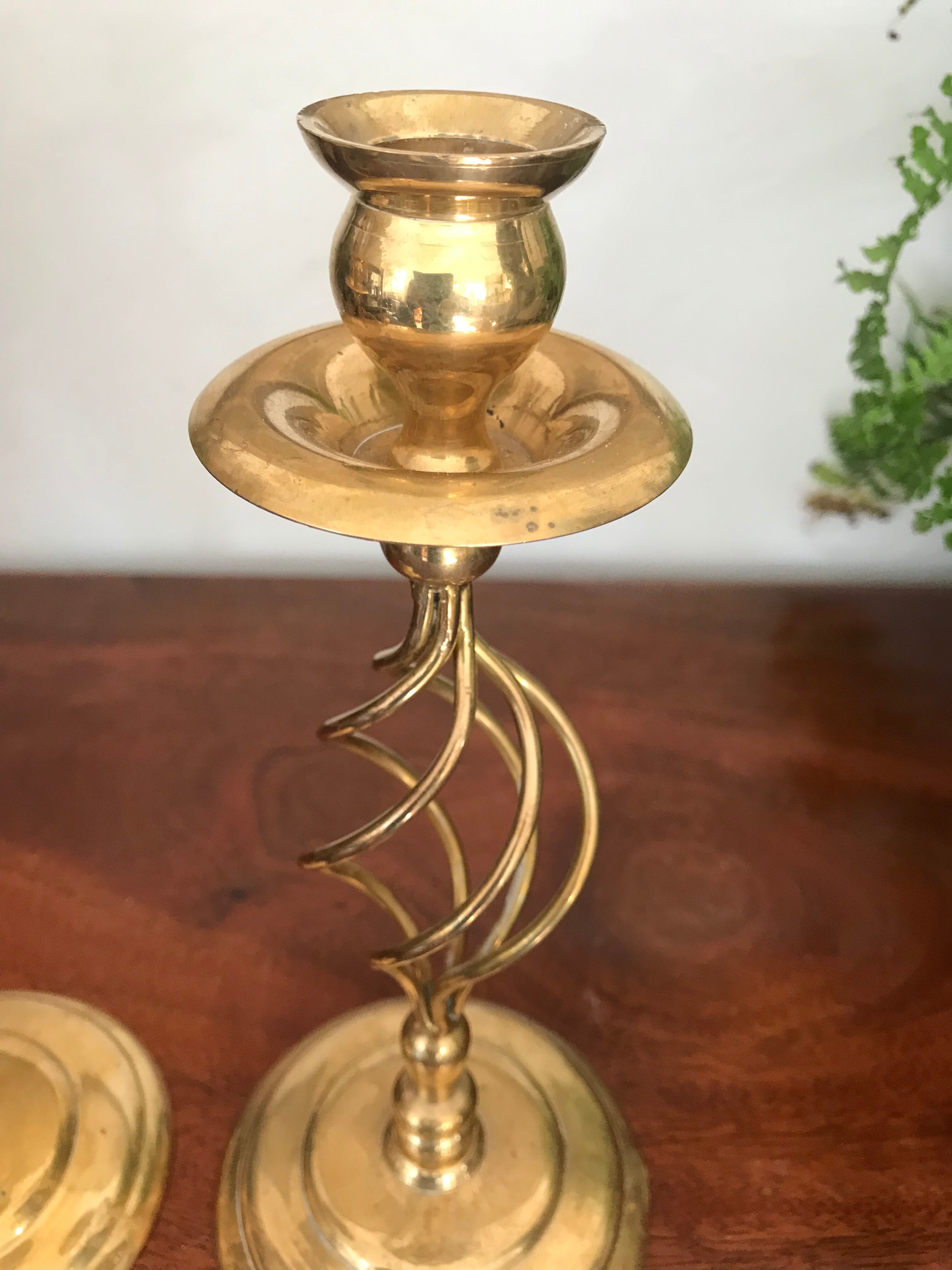 Pair of vintage brass candle holders