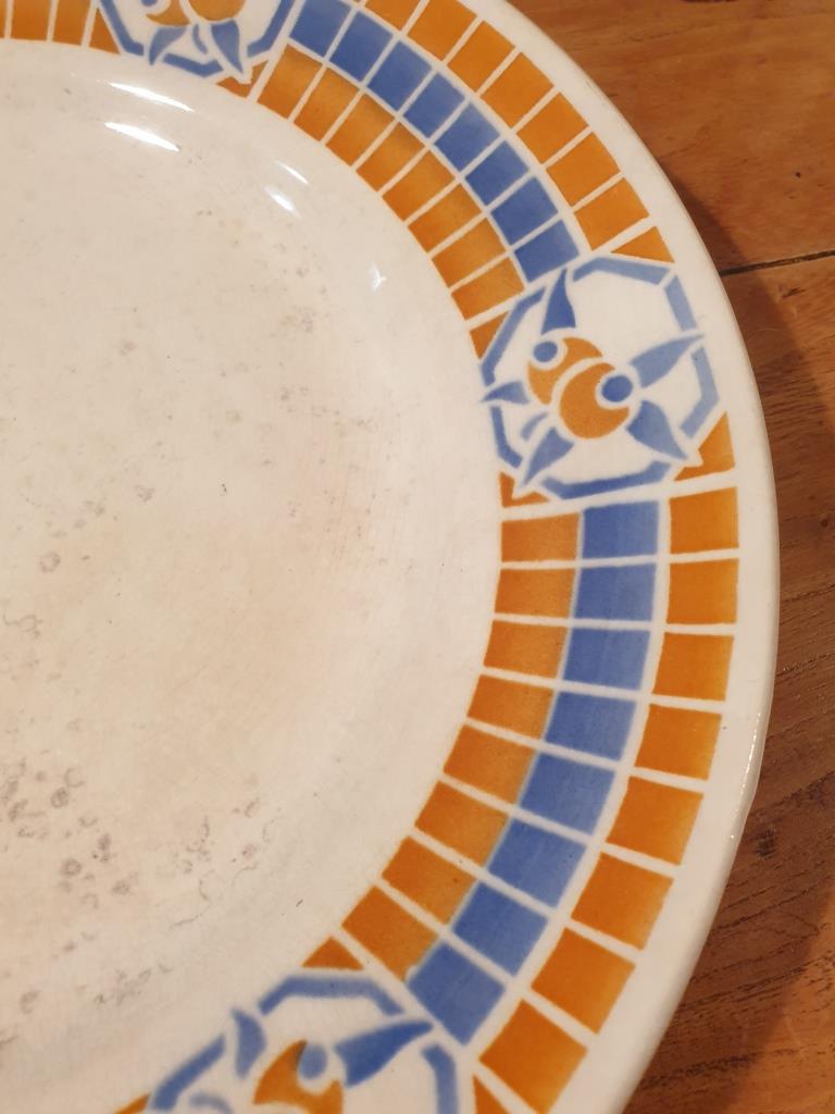 Art Deco dish Badonviller Pontivy orange and blue