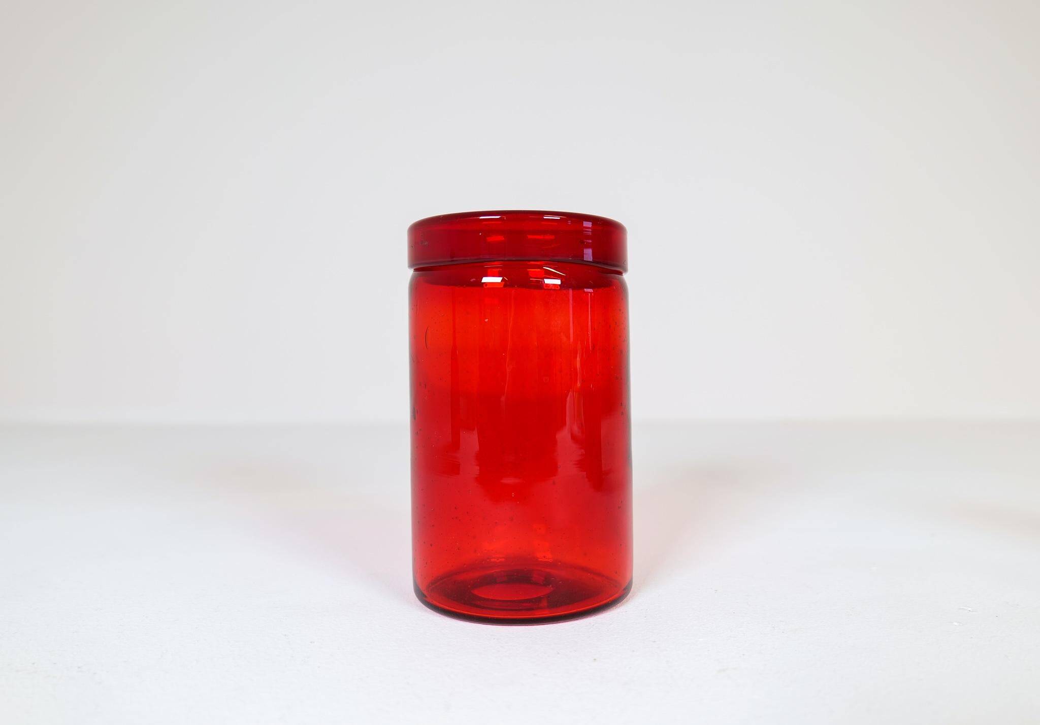 Collection of five rare red vases by Erik Hoglund, Sweden, 1960s.