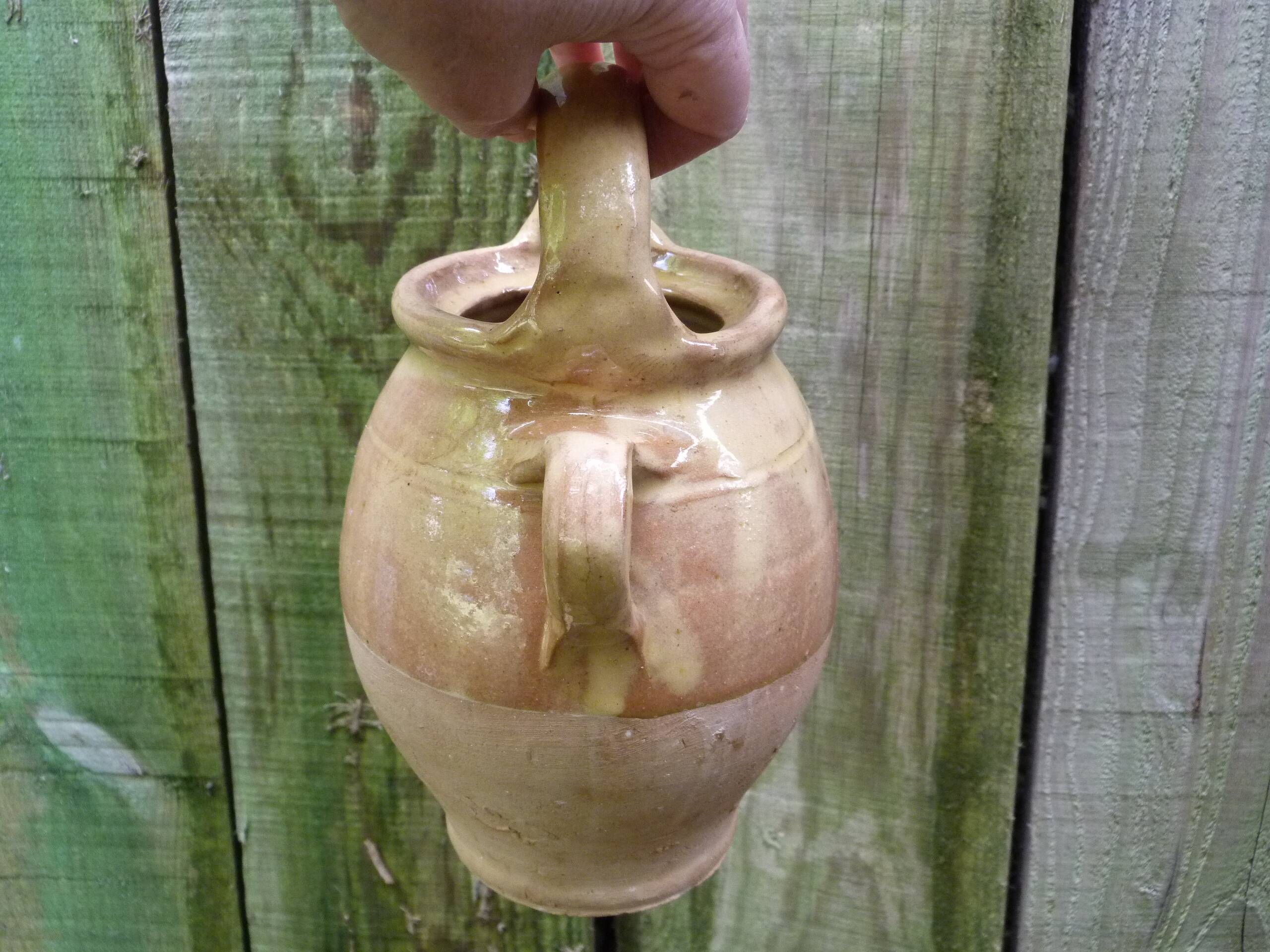 Old goat gargoulette in beige and yellow glazed earth XIXth century