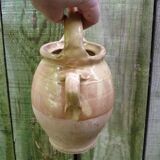 Ancienne chevrette gargoulette en terre vernissée  beige et jaune XIXème siècle