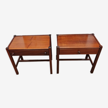 Pair of solid walnut bedside tables, design by Jacques Hauville for Roche-Bobois, 1960