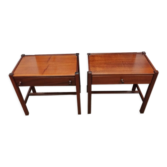 Pair of solid walnut bedside tables, design by Jacques Hauville for Roche-Bobois, 1960